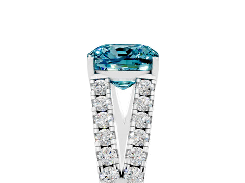 White gold Cushion Cut Blue Topaz Split Shank Pavé Engagement Ring with Four-Prong Setting_17