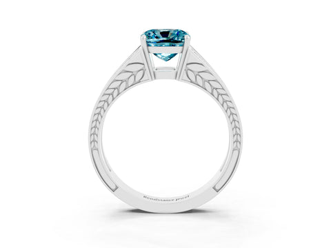 White gold Cushion Cut Blue Topaz Split Shank Ring with Pavé Band and Four-Prong Setting_3