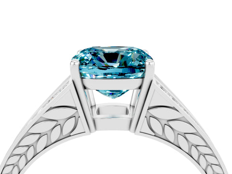 White gold Cushion Cut Blue Topaz Split Shank Ring with Pavé Band and Four-Prong Setting_4