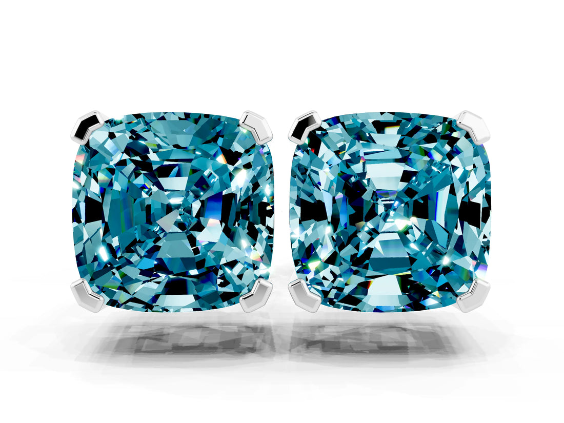 Silver 0.92 Carat Cushion Blue Topaz Stud Earrings