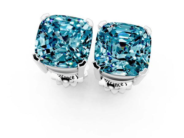 White gold Cushion Cut Blue Topaz Stud Earrings
