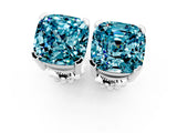 Silver 0.92 Carat Cushion Blue Topaz Stud Earrings