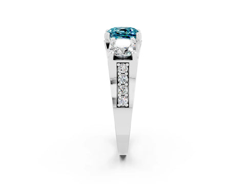 White gold Cushion Cut Blue Topaz Three-Stone Ring with Channel Set Band and Four-Prong Setting_2
