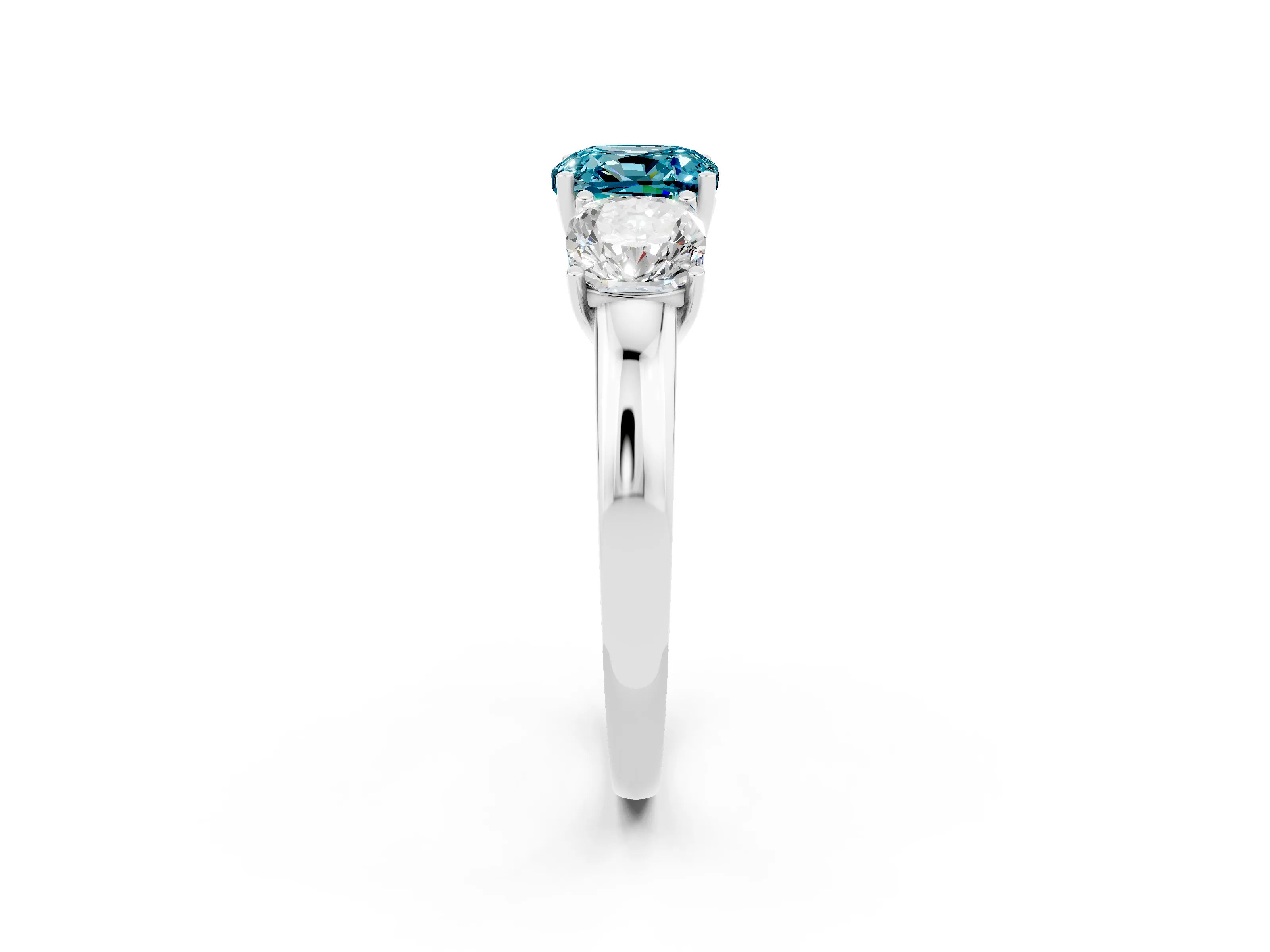 White gold Cushion Cut Blue Topaz Three-Stone Ring with Four-Prong Setting and Classic Band_2