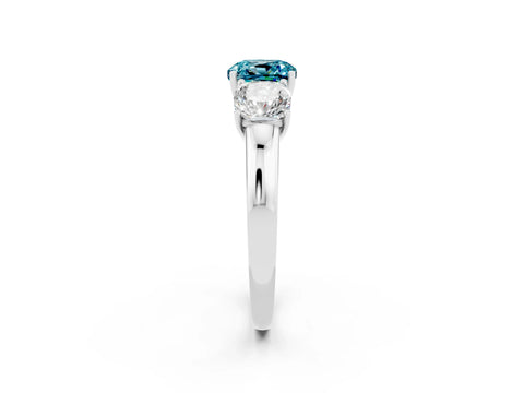 White gold Cushion Cut Blue Topaz Three-Stone Ring with Four-Prong Setting and Classic Band_2