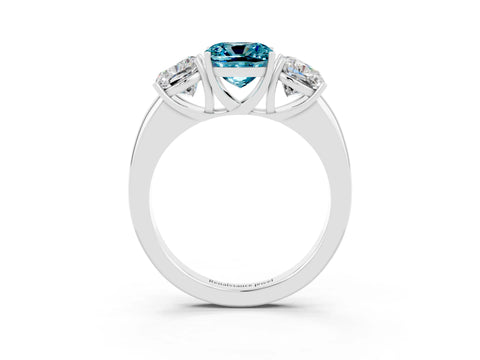 White gold Cushion Cut Blue Topaz Three-Stone Ring with Four-Prong Setting and Classic Band_3
