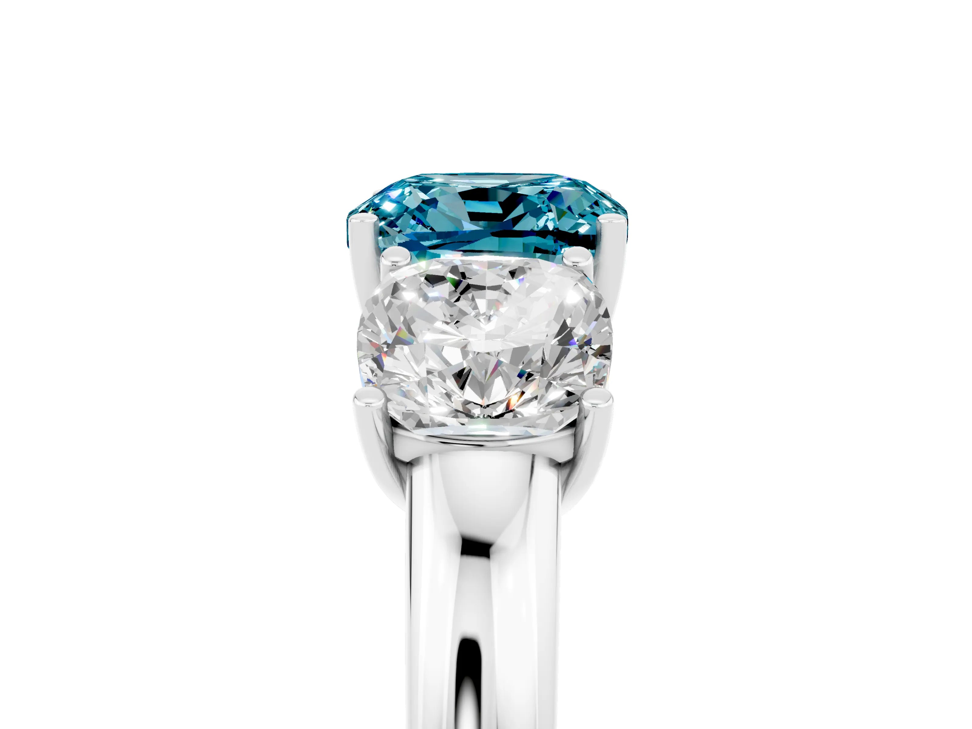 White gold Cushion Cut Blue Topaz Three-Stone Ring with Four-Prong Setting and Classic Band_5
