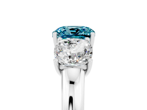 White gold Cushion Cut Blue Topaz Three-Stone Ring with Four-Prong Setting and Classic Band_5