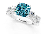 White gold Cushion Cut Blue Topaz Three-Stone Ring with Pavé Split Shank and Four-Prong Setting_13