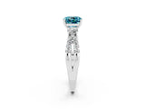 White gold Cushion Cut Blue Topaz Three-Stone Ring with Pavé Split Shank and Four-Prong Setting_14