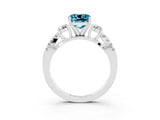 White gold Cushion Cut Blue Topaz Three-Stone Ring with Pavé Split Shank and Four-Prong Setting_15