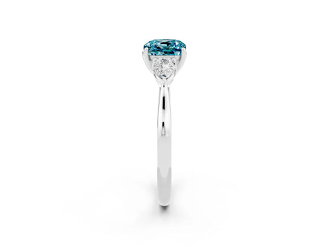 White gold Cushion Cut Blue Topaz Three-Stone Ring with Pear Side Stones and Four-Prong Setting_14