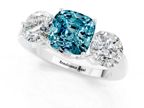 White gold Cushion Cut Blue Topaz Three-Stone Ring with Prong Setting and Classic Band_1