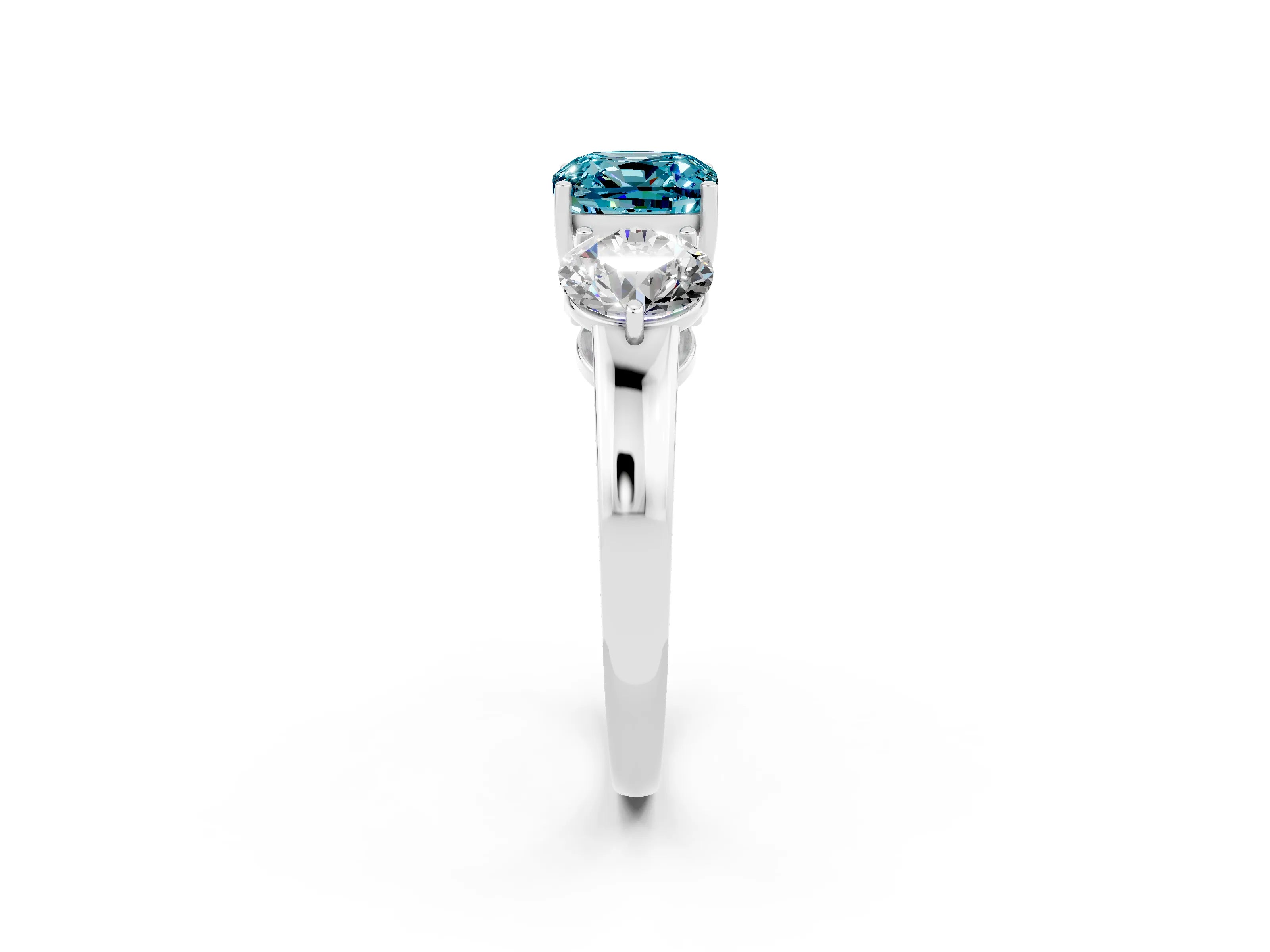White gold Cushion Cut Blue Topaz Three-Stone Ring with Prong Setting and Classic Band_2