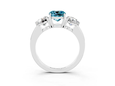 White gold Cushion Cut Blue Topaz Three-Stone Ring with Prong Setting and Classic Band_3