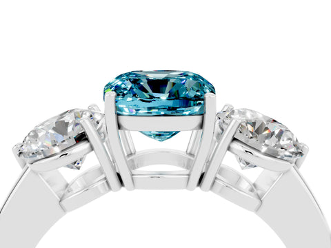 White gold Cushion Cut Blue Topaz Three-Stone Ring with Prong Setting and Classic Band_4