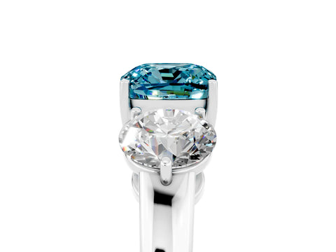 White gold Cushion Cut Blue Topaz Three-Stone Ring with Prong Setting and Classic Band_5