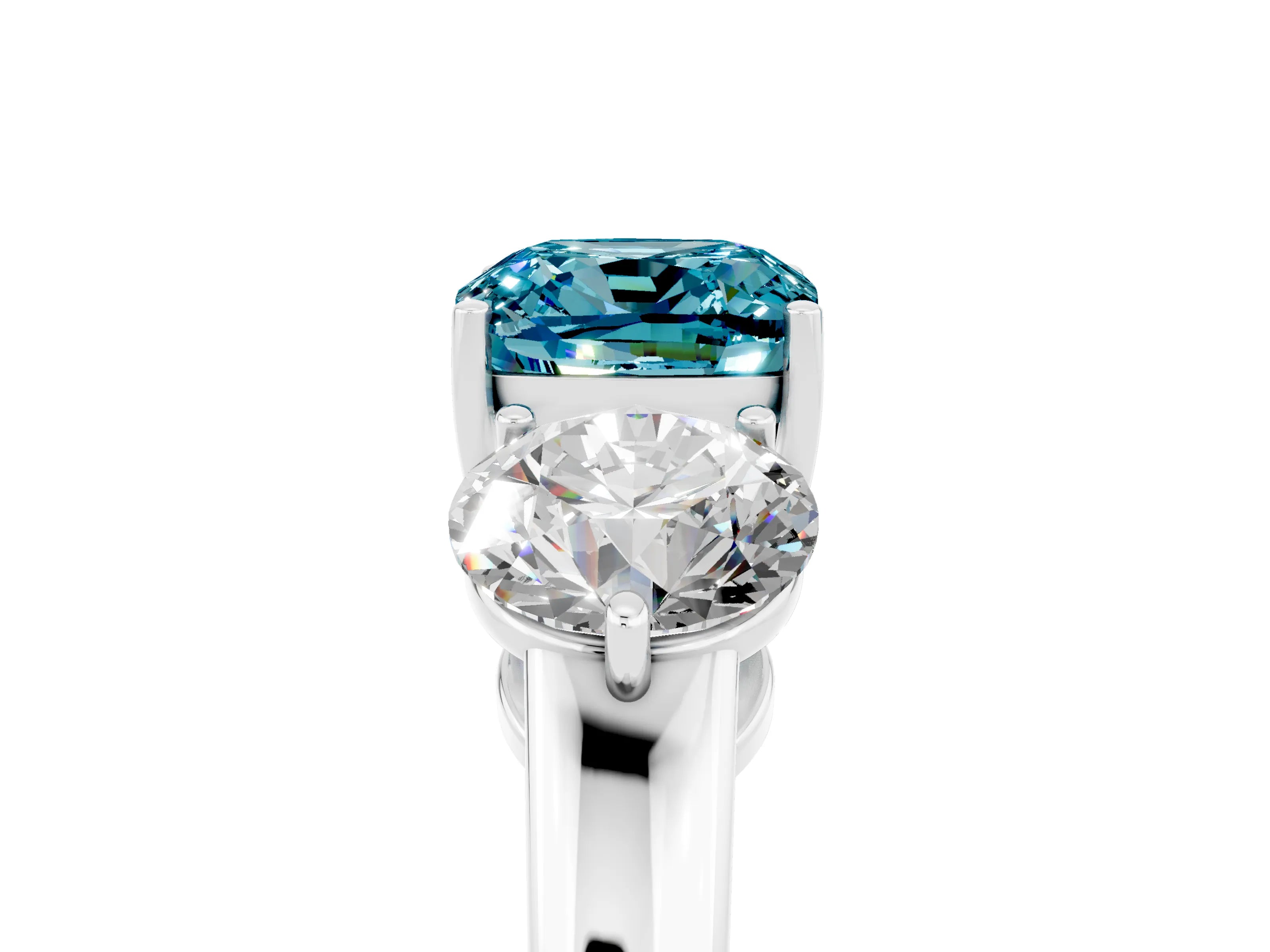 White gold Cushion Cut Blue Topaz Three-Stone Ring with Prong Setting and Classic Band_5