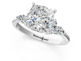 White gold Cushion Cut Brilliant Diamond Solitaire Ring with Pear Side Stones and Four-Prong Setting_13
