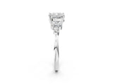 White gold Cushion Cut Brilliant Diamond Solitaire Ring with Pear Side Stones and Four-Prong Setting_14
