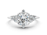 White gold Cushion Cut Brilliant Diamond with Cluster Setting on a Beaded Band and Four-Prong Setting_167