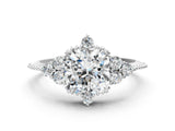 White gold Cushion Cut Brilliant Diamond with Cluster Setting on a Beaded Band and Four-Prong Setting_185