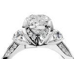 White gold Cushion Cut Brilliant Three-Stone Diamond Ring with Pavé Band and Four-Prong Setting_11