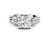 White gold Cushion Cut Brilliant Three-Stone Diamond Ring with Pavé Band and Four-Prong Setting_7