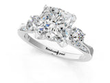 White gold Cushion Cut Brilliant Three-Stone Diamond Ring with Pavé Band and Four-Prong Setting_8