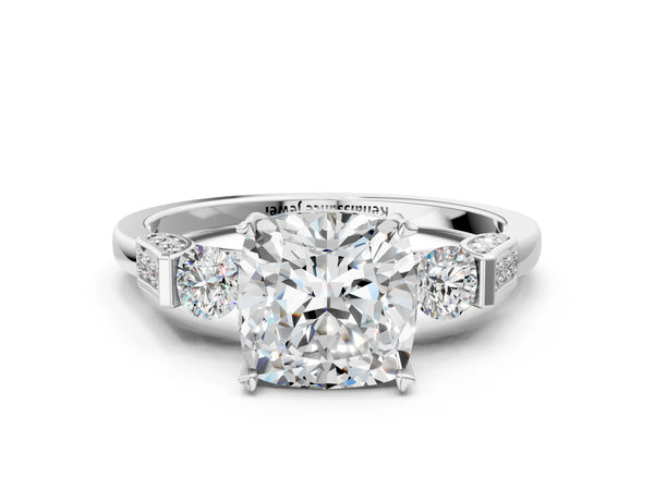 White gold Round Brilliant Three-Stone Pave Band with Four-Prong Setting