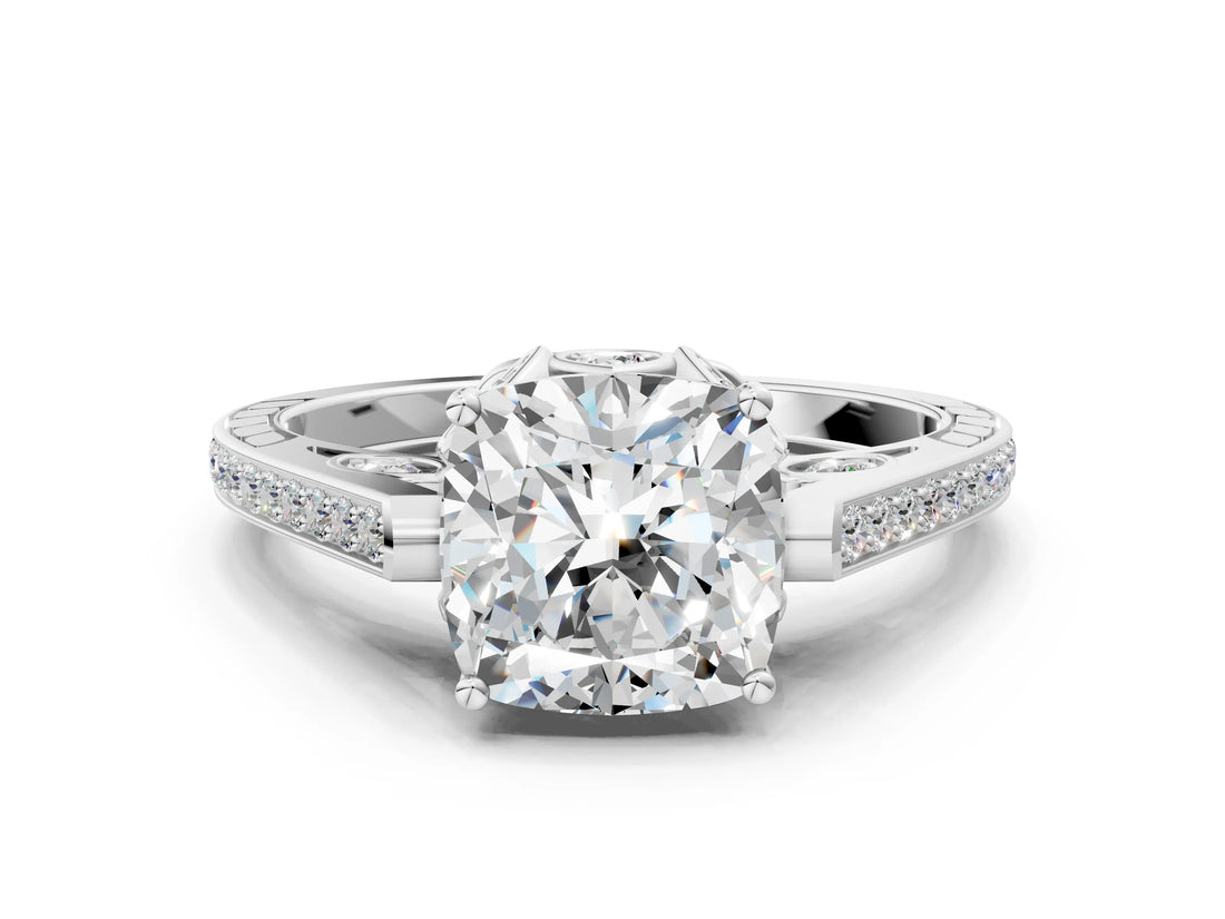 White gold Cushion Cut Cathedral Pave Diamond Engagement Ring with Six-Prong Setting_32