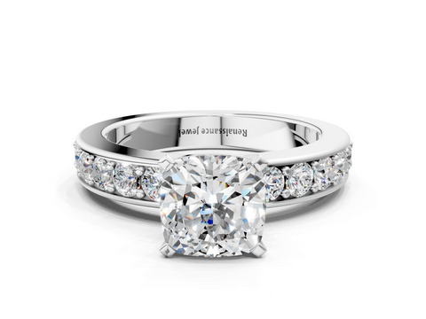 White gold Cushion Cut Channel Set Diamond Engagement Ring with Four-Prong Setting_262