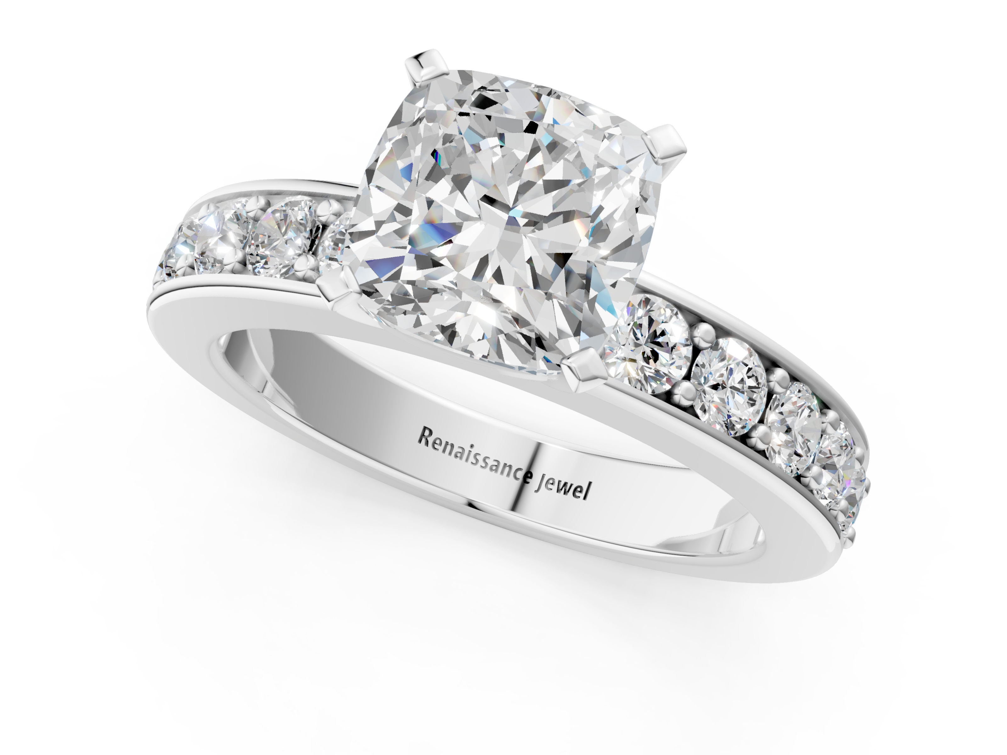 White gold Cushion Cut Channel Set Diamond Engagement Ring with Four-Prong Setting_263