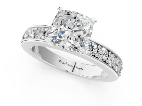 White gold Cushion Cut Channel Set Diamond Engagement Ring with Four-Prong Setting_263