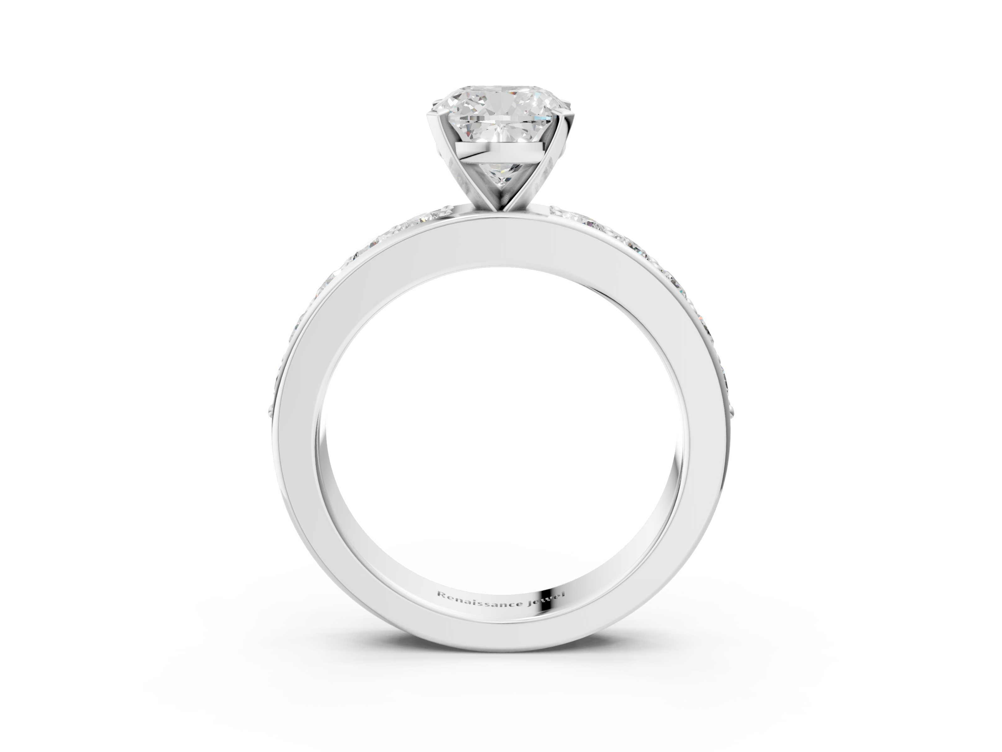 White gold Cushion Cut Channel Set Diamond Engagement Ring with Four-Prong Setting_265