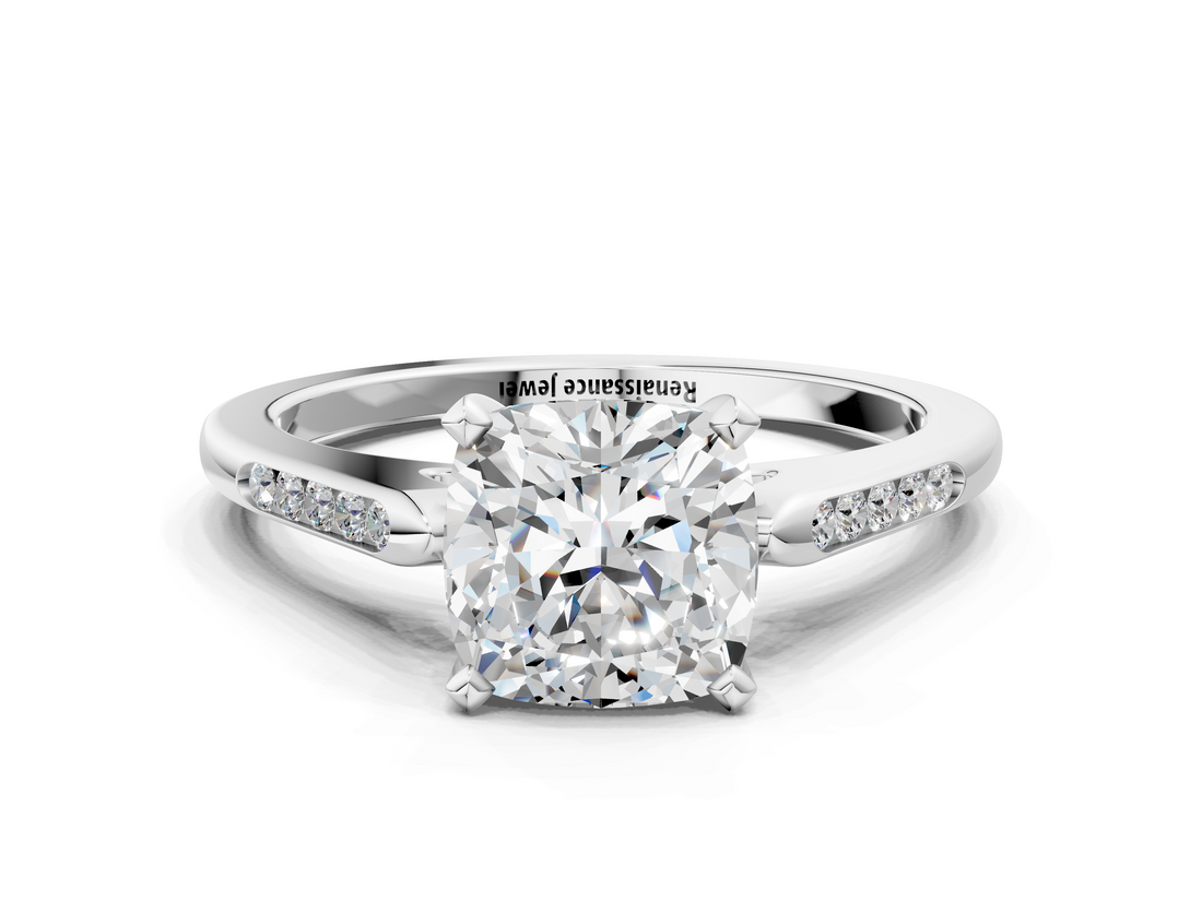 White gold Cushion Cut Channel Set Solitaire Engagement Ring with Four-Prong Setting_255
