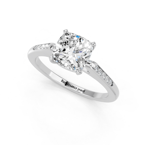 White gold Cushion Cut Channel Set Solitaire Engagement Ring with Four-Prong Setting_88