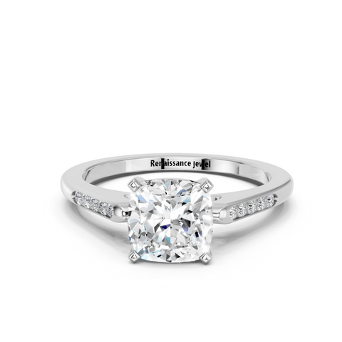 White gold Cushion Cut Channel Set Solitaire Engagement Ring with Four-Prong Setting_96