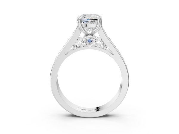 Sterling Silver Cushion Cut Channel Set Solitaire Engagement Ring Setting with Double Claw Prongs