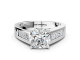 White gold Cushion Cut Channel Set Solitaire Ring with Four-Prong Setting_6