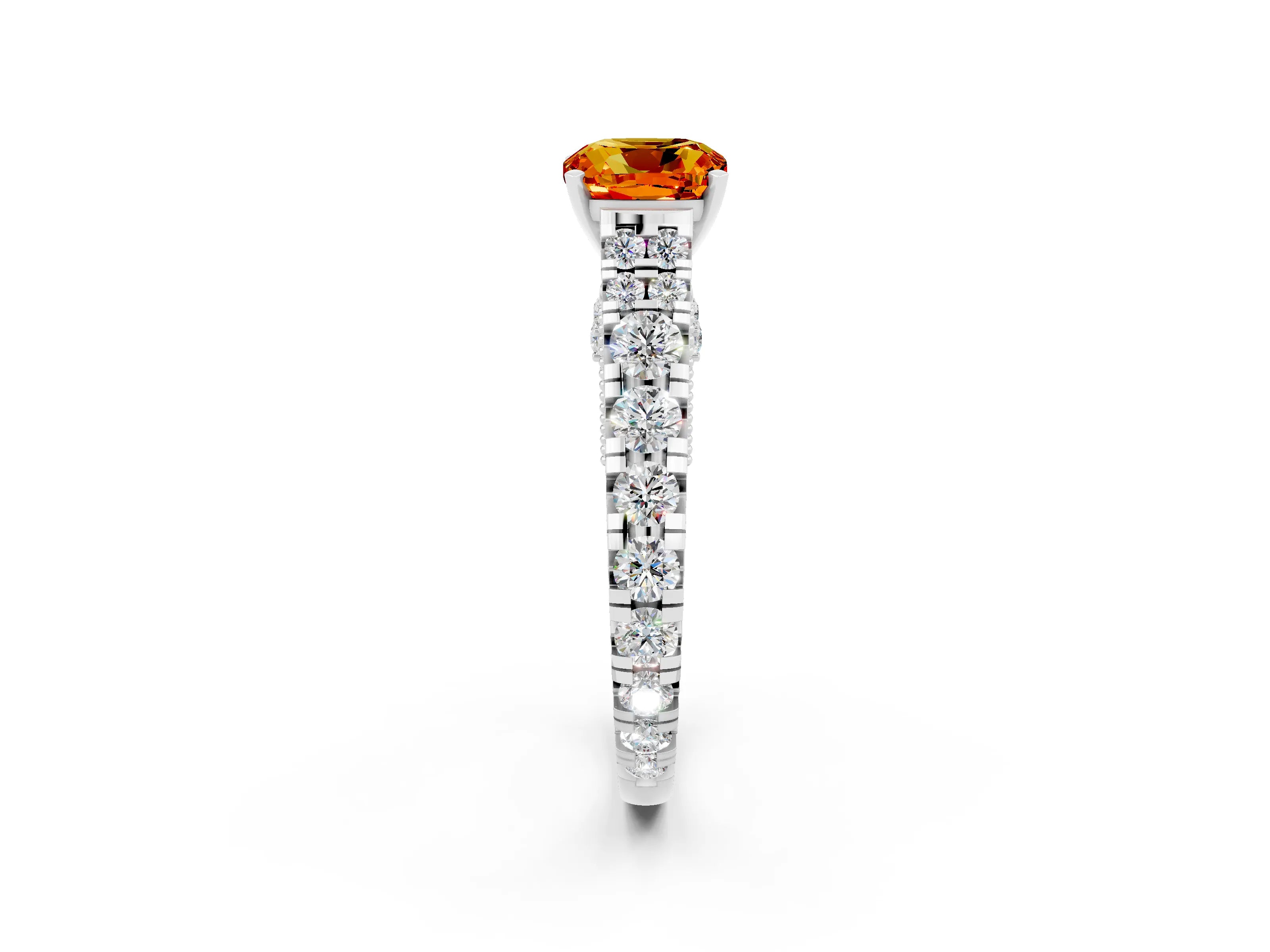 White gold Cushion Cut Citrine Classic Solitaire Ring with Pavé Band and Four-Prong Setting_2