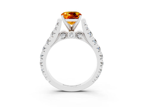 White gold Cushion Cut Citrine Classic Solitaire Ring with Pavé Band and Four-Prong Setting_3
