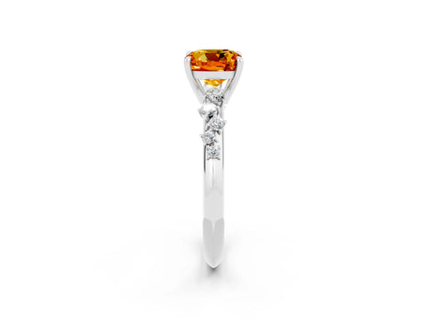 White gold Cushion Cut Citrine Cluster Side Stone Solitaire Ring with Prong Setting_26