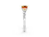 White gold Cushion Cut Citrine Cluster Side Stone Solitaire Ring with Prong Setting_26