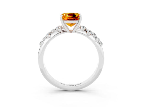 White gold Cushion Cut Citrine Cluster Side Stone Solitaire Ring with Prong Setting_27