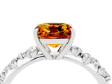 White gold Cushion Cut Citrine Cluster Side Stone Solitaire Ring with Prong Setting_28