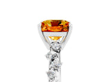 White gold Cushion Cut Citrine Cluster Side Stone Solitaire Ring with Prong Setting_29
