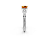 White gold Cushion Cut Citrine Engagement Ring with Milgrain Channel Set Band and Prong Setting_2