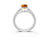 White gold Cushion Cut Citrine Engagement Ring with Milgrain Channel Set Band and Prong Setting_3