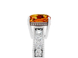White gold Cushion Cut Citrine Engagement Ring with Milgrain Channel Set Band and Prong Setting_5